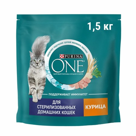 Сухой корм Purina One для домашних стерилизованных кошек с курицей и цельными злаками - 1,5 кг  Превью