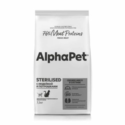 AlphaPet Superpremium для стерилизованных кошек и котов, с индейкой и потрошками - 7,5 кг