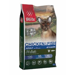 Blitz Holistic Cat Adult полнорационный сухой корм для кошек, низкозерновой, с курицей и рыбой - 1,5 кг