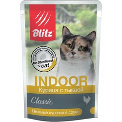 Blitz Indoor полнорационный влажный корм для стерилизованных кошек, с курицей и тыквой, кусочки в соусе, в паучах - 85 г