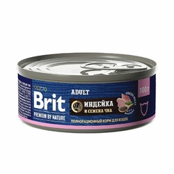Brit Premium by Nature Adult полнорационный влажный корм для кошек, паштет с индейкой и семенами чиа, в консервах - 100 г