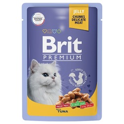 Brit Premium полнорационный влажный корм для кошек, с тунцом, кусочки в желе, в паучах - 85 г