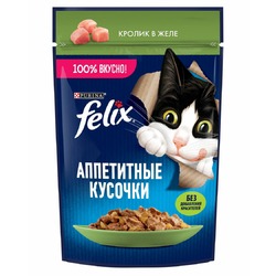 Felix Аппетитные кусочки полнорационный влажный корм для кошек, с кроликом, кусочки в желе, в паучах - 75 г