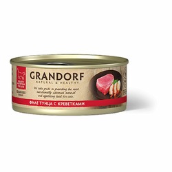 Grandorf Tuna With Prawn In Broth влажный корм для кошек, с филе тунца и креветками, кусочки в бульоне, в консервах - 70 г