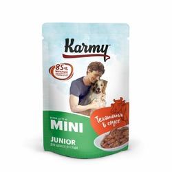 Влажный корм Karmy Mini Junior для щенков мелких пород с телятиной мясные кусочки в соусе - 80 г