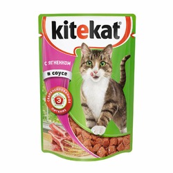 Kitekat полнорационный влажный корм для кошек, с ягнёнком, кусочки в соусе, в паучах - 85 г