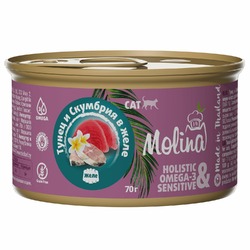 Molina влажный корм для кошек, с тунцом и скумбрией, кусочки в желе, в консервах - 70 г