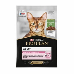 Pro Plan Delicate влажный корм для кошек с чувствительным пищеварением, с ягненком, кусочки в соусе, в паучах - 85 г