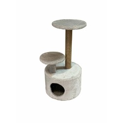 Круглый со ступенькой домик Пушок для кошек серого цвета