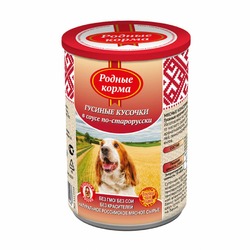 Родные корма влажный корм для собак, с гусем по-старорусски, кусочки в соусе, в консервах - 410 г