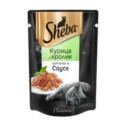 Sheba Pleasure полнорационный влажный корм для кошек, с курицей и кроликом, ломтики в соусе, в паучах - 85 г