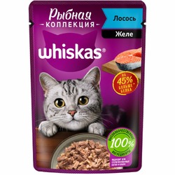 Whiskas Рыбная коллекция полнорационный влажный корм для кошек, с лососем, кусочки в желе, в паучах - 75 г