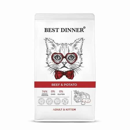 Best Dinner Adult & Kitten полнорационный сухой корм для кошек и котят, с говядиной и картофелем Основное Превью