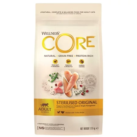 

Беззерновой cухой корм Wellness Core Sterilised для кастрированных котов и кошек с курицей и индейкой - 1,75 кг