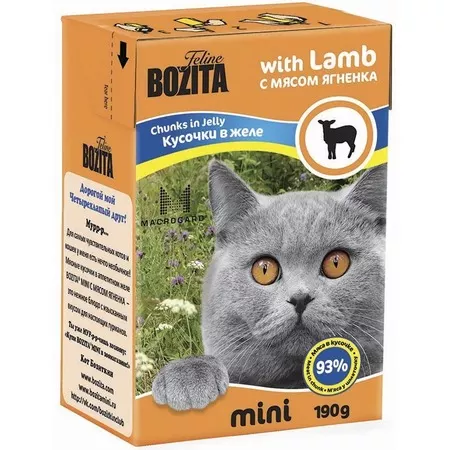 

Bozita MINI консервы для кошек кусочки в желе с Мясом Ягненка 190 гр х 16 шт