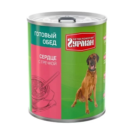 

Влажный корм Четвероногий Гурман Готовый обед для собак сердце с гречкой - 850 г