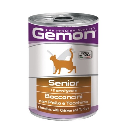 GEMON Gemon Cat консервы для пожилых кошек кусочки курицы с индейкой - 415 г х 24 шт