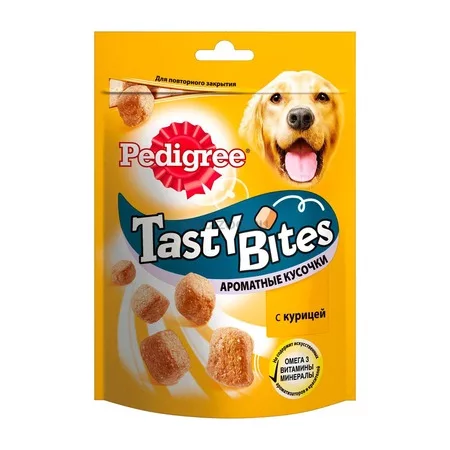 

Лакомство Pedigree Tasty Bites для собак в форме ароматных кусочков с курицей - 130 г
