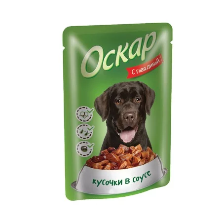 

Оскар влажный корм для собак с кусочками говядины в соусе - 85 г