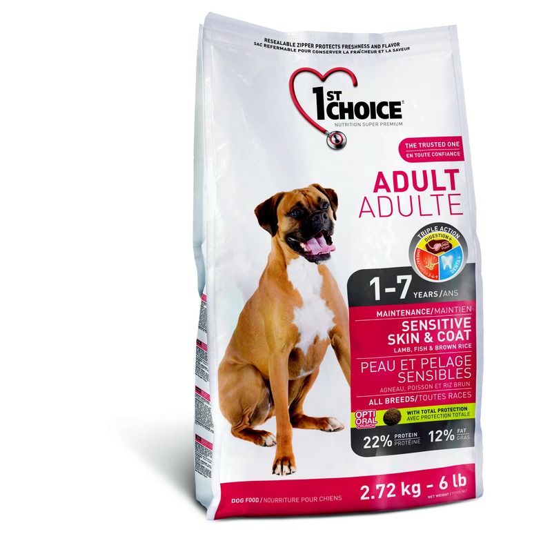 Сухой корм 1st Choice Adult для взрослых собак с чувствительной кожей и для шерсти с ягненком, рыбой и рисом - 2.72 кг, размер Для всех пород 102.319 - фото 1