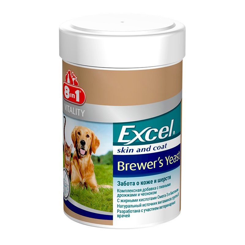 Фото - 8 in 1 8in1 Excel Brewers Yeast комплексная пищевая добавка для собак - пивные дрожжи с чесноком - 260 таб. 8 in 1 8 в 1 эксель пивные дрожжи 1430 таб