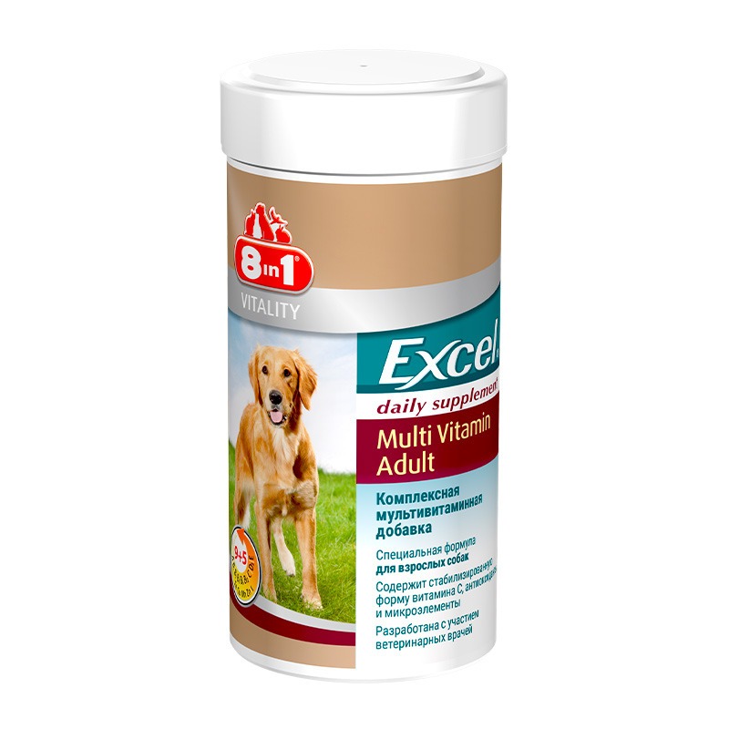 Фото - 8 in 1 8in1 Excel Multi Vitamin Adult Мультивитамины для взрослых собак - 70 таб. 8 in 1 живые пивные дрожжи 8 in 1 excel brewers yeast с чесноком для кошек и собак 780 таб