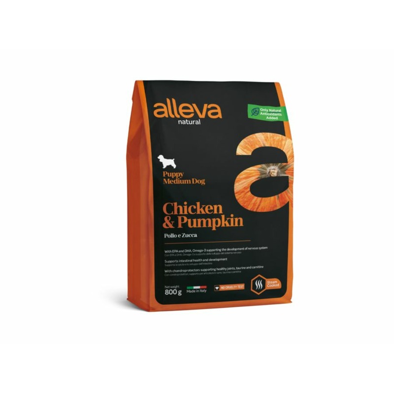 Alleva Natural Puppy Chicken & Pumpkin Medium сухой корм для щенков с курицей и тыквой - 800 г, размер Породы среднего размера 00000011592 - фото 1
