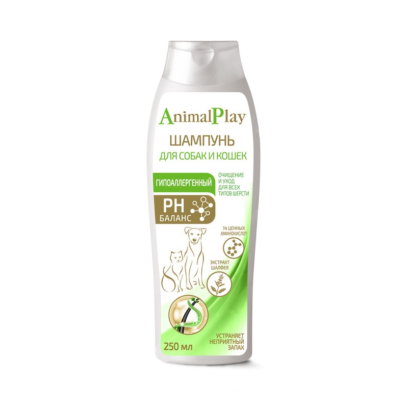 Animal Play Гипоаллергенный шампунь с аминокислотами и экстрактом шалфея для собак и кошек - 250 мл