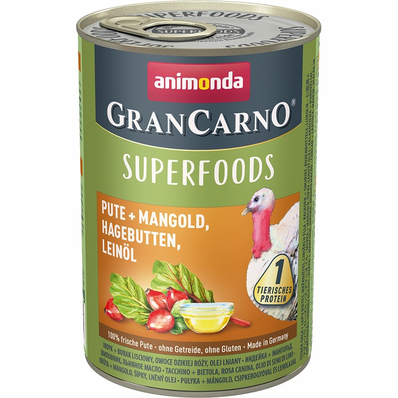 Animonda Animonda Gran Carno Superfoods влажный корм c индейкой, мангольдом, шиповником и льняным маслом для взрослых собак - 400 г