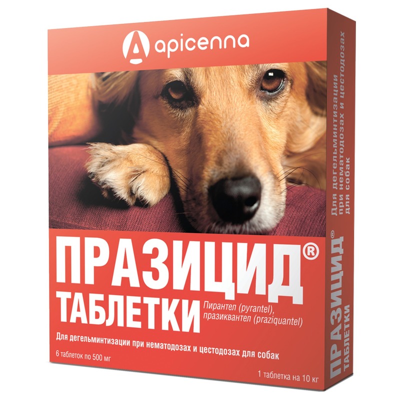 Apicenna Празицид таблетки для дегельминтизации при нематозах и цестозах у собак - 6 таблеток