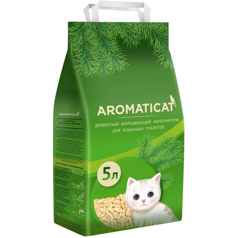 AromatiCat Древесный впитывающий наполнитель - 5 л/3 кг