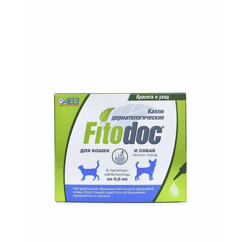 АВЗ Fitodoc капли дерматологические для мелких пород собак и кошек для комплексного ухода за состоянием кожно-волосяного покрова собак, 4 пипетки citoderm капли дерматологические для собак 30 60 кг 4 пипетки по 6 мл
