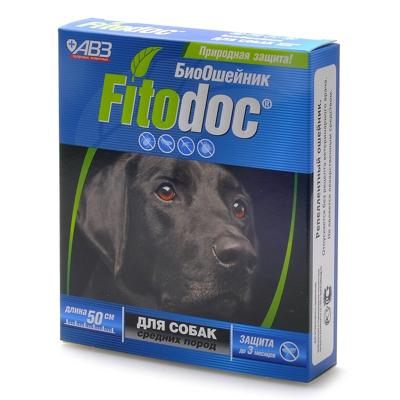 АВЗ АВЗ Fitodoc ошейник репеллентный для собак средних пород от блох и клещей, 50 см