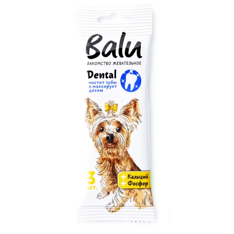Balu Dental лакомство для собак мелких пород, жевательное, с кальцием, фосфором - 36 г лакомство для собак balu жевательное dental для мелких пород размер s 36г