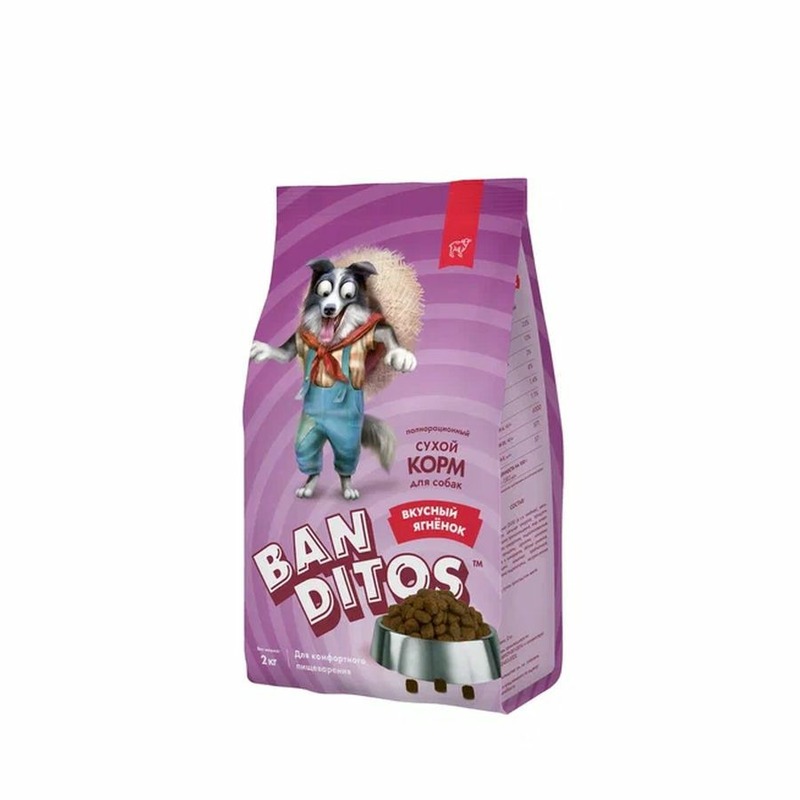 Banditos Вкусный Ягненок полнорационный сухой корм для собак, с ягненком - 2 кг повседневный премиум для взрослых для всех пород мешок Россия 1 уп. х 1 шт. х 2 кг, размер Для всех пород NDD04-1-02000 - фото 1