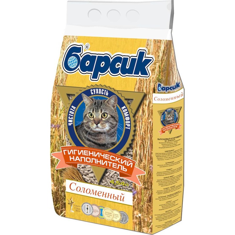 Барсик наполнитель соломеный для взрослых кошек - 4,54 л 1 наполнитель naturel молоко для взрослых кошек 4 5 л