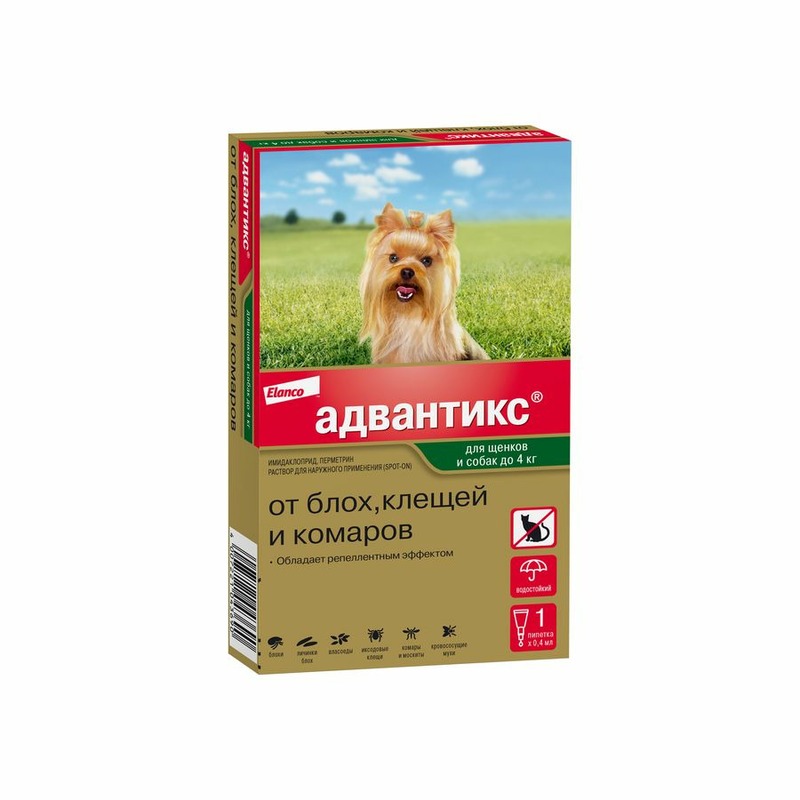Elanco Адвантикс капли от блох, клещей и комаров для щенков и собак весом от 1,5 до 4 кг - 1 пипетка