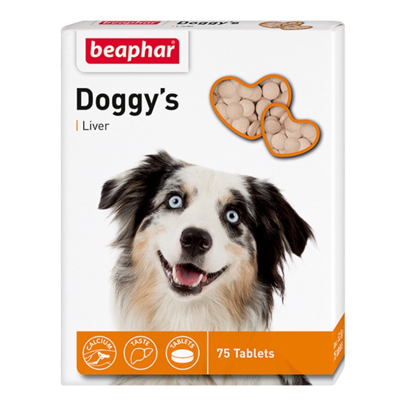 Beaphar Doggy`s + Liver витаминизированное лакомство для собак с печенью - 75 таблеток multi лакомки витаминизированное лакомство восхитительная шерсть для собак 100 таблеток