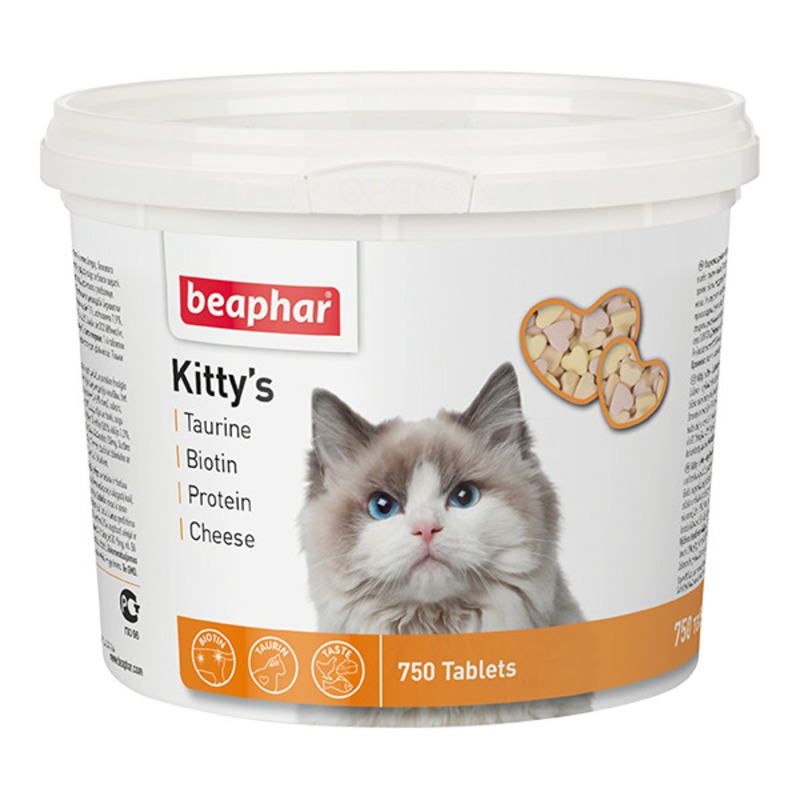 Beaphar Kitty`s Mix витаминизированное лакомство-сердечки для кошек с таурином, биотином, протеином и сыром - 750 таблеток лакомство beaphar kitty s junior для котят витаминизированное сердечки 1000 таб