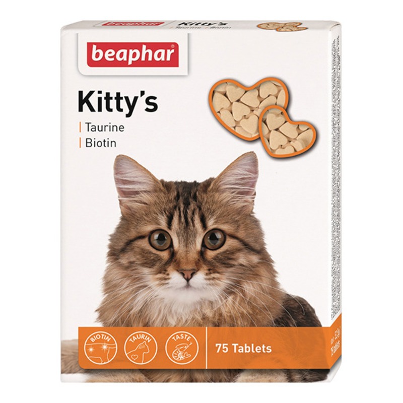 Фото - Beaphar Beaphar Kittys витаминизированное лакомство-сердечки для кошек с таурином и биотином - 75 таблеток beaphar витамины для котят kittys junior 150шт 12508