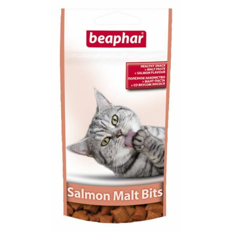 цена Beaphar Malt-Bits подушечки с мальт-пастой для выведения шерсти из желудка с лососем - 75 шт