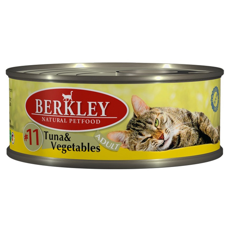 BERKLEY Berkley Adult Cat Tuna & Vegetables № 11 паштет для взрослых кошек с натуральным мясом тунца, овощами, маслом лосося - 100 г х 6 шт