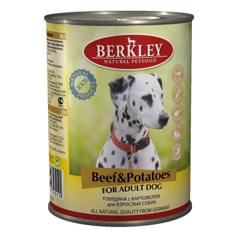 BERKLEY Berkley Adult Dog Beef & Potatoes паштет для взрослых собак с говядиной, картофелем, льняным маслом и ароматным бульоном - 400 г х 6 шт
