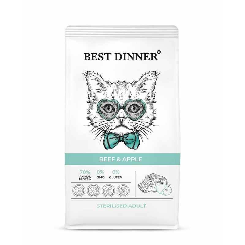 Best Dinner Adult Sterilised полнорационный сухой корм для стерилизованных кошек, с говядиной и яблоком - 400 г