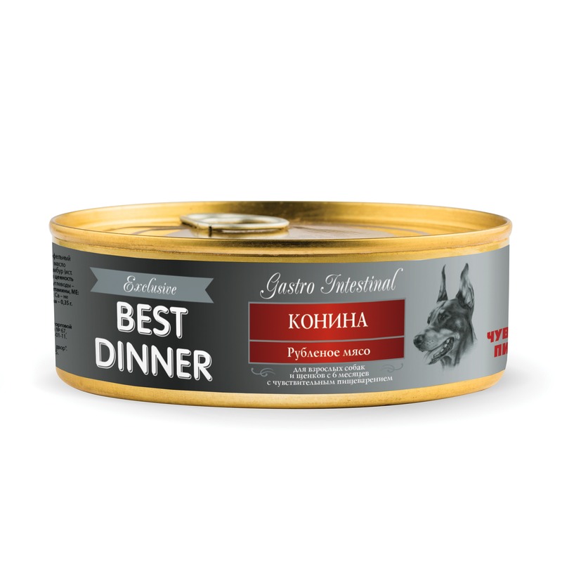 Best Dinner Exclusive Gastro Intestinal влажный корм для собак с чувствительным пищеварением, с кониной, фарш, в консервах - 100 г, размер Для всех пород BD-7642 - фото 1