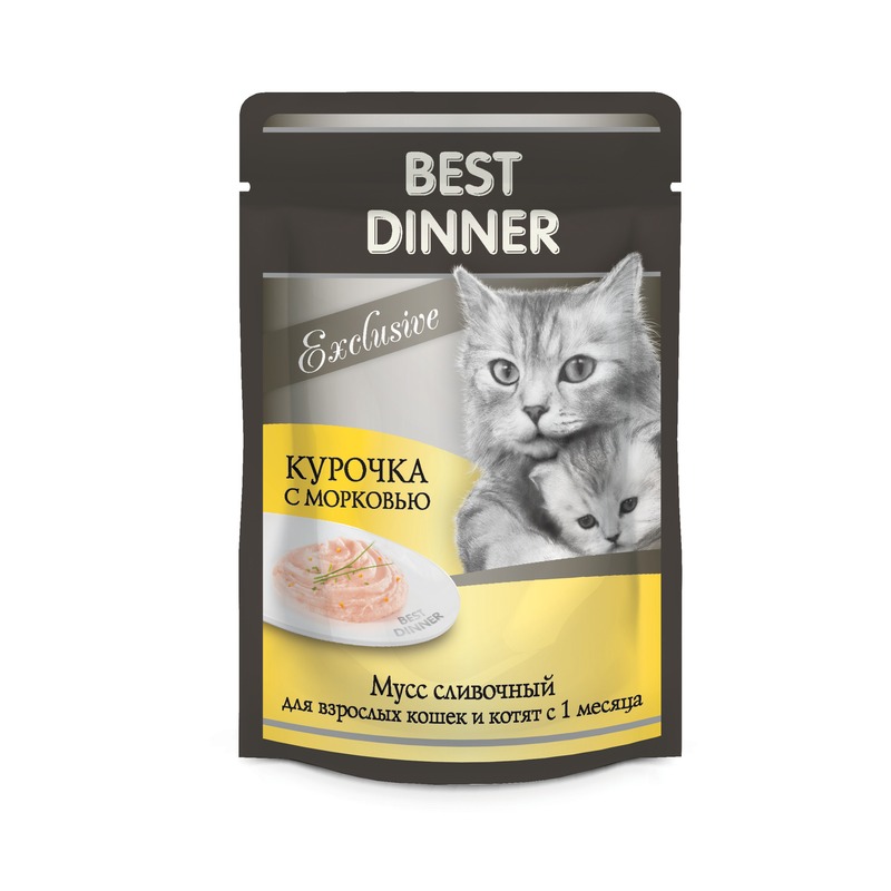 Best Dinner Exclusive влажный корм для кошек и котят при восстановлении, сливочный мусс с курочкой и морковью, в паучах - 85 г, размер Для всех пород BD-7432 - фото 1