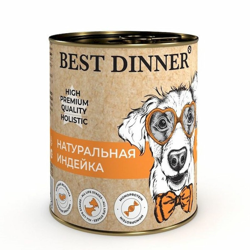 Best Dinner High Premium влажный корм для собак с индейкой, волокна в желе, в консервах - 340 г