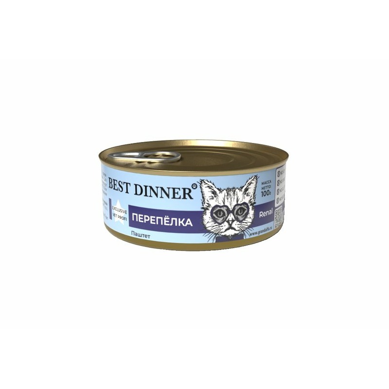 Best Dinner Renal Exclusive Vet Profi влажный корм для кошек при заболеваниях почек, паштет с перепелкой, в консервах - 100 г 45391