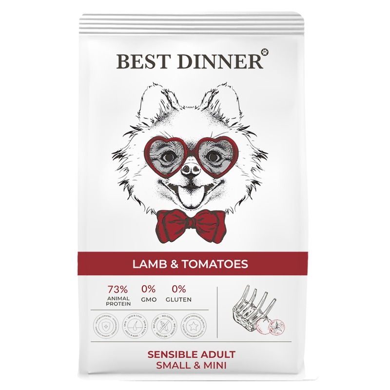 Best Dinner Small & Mini полнорационный сухой корм для собак мелких пород, склонных к аллергии и проблемам с пищеварением, с ягненком и томатом - 1,5 кг 42779