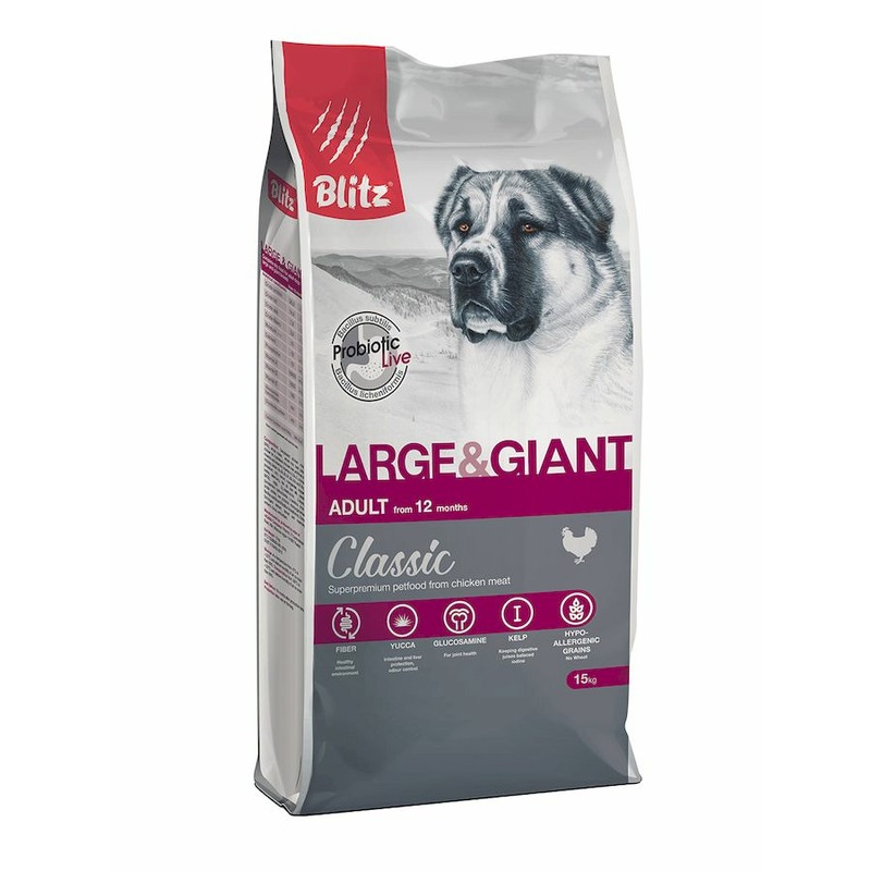 цена Blitz Classic Adult Large & Giant Breed полнорационный сухой корм для собак крупных и гигантских пород, с курицей